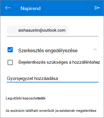 Képernyőkép: mások meghívása egy fájl megosztására az Android OneDrive-ról