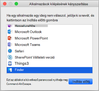 Képernyőkép a Finderről a Kilépés kényszerítése az alkalmazásokból párbeszédpanelen Mac gépen
