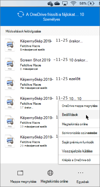 Képernyőkép a OneDrive – személyes beállításainak megadásáról