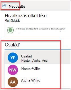 OneDrive megosztási ablak