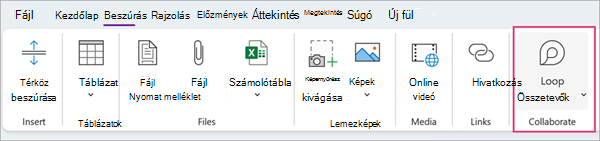 A Loop elérése a menüszalag menüjén keresztül
