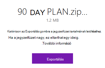 Előugró OneNote az Exportálás gombbal.