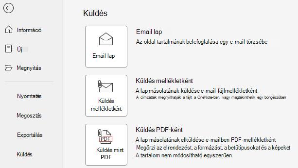 Képernyőkép a Küldés mellékletként és a Küldés PDF-ként gombokról.