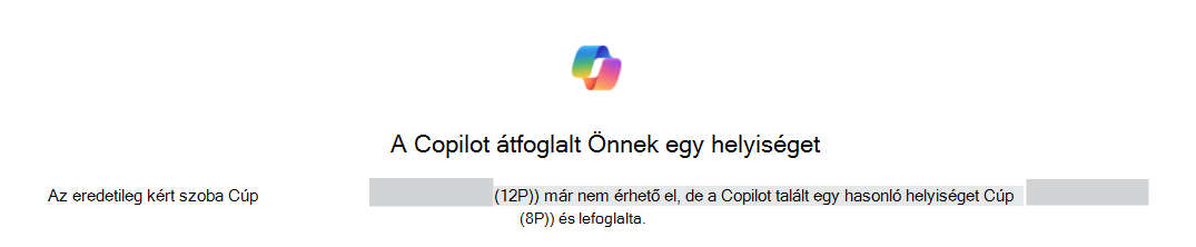 Példa arra, hogy a Copilot átfoglalt egy helyiséget az eredeti és a cserehelyiségek megerősítéséhez.