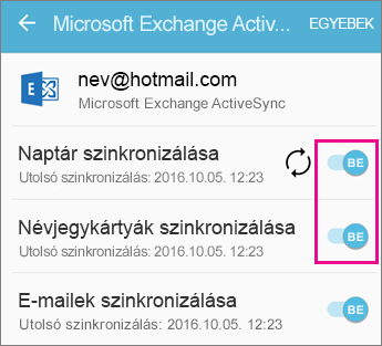 Szinkronizálási beállítások ellenőrzése