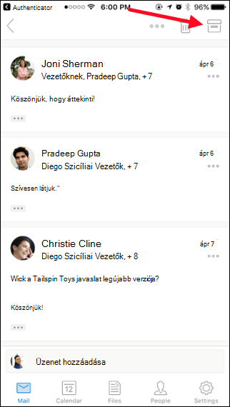 Az Archiválás gombra koppintva archiválhat egy üzenetet