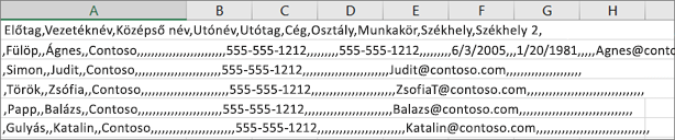 Példa egy .xls formátumban mentett .csv fájlra.
