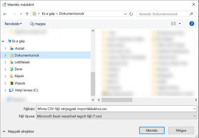 Letöltése után mentse .csv fájltípusúként a .csv fájlt a számítógépére.