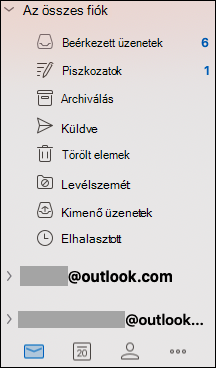 Egyesített beérkezett üzenetek mappa a Mac Outlook alkalmazásban.