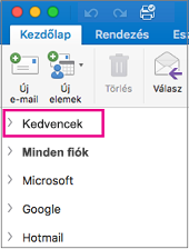 A Kedvencek az oldalsávon a mappalista elején találhatók