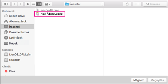 A használni kívánt e-mail-sablon kiválasztása