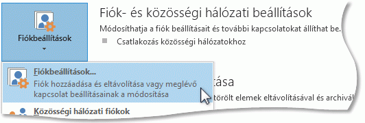 Fiókbeállítások parancs a Backstage nézetben
