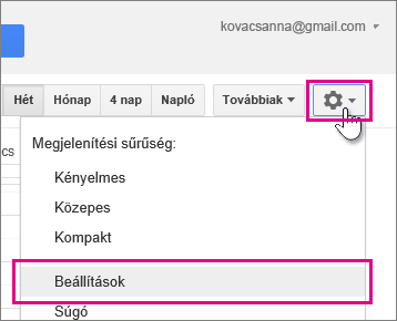 google naptár – beállítások – beállítások