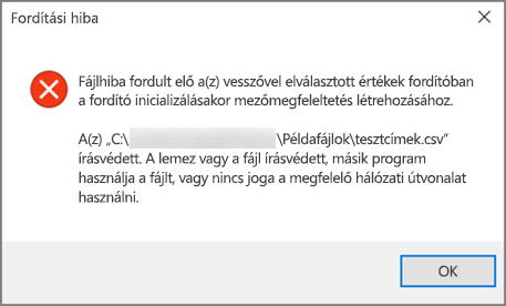 Ez a hibaüzenet jelenik meg, ha a .csv fájl adatai nem megfelelően formázottak.