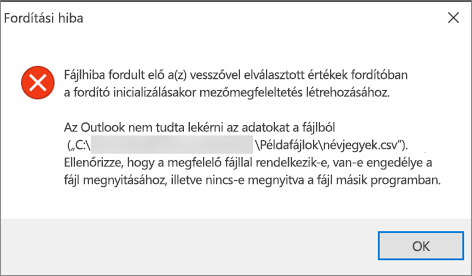 Ez a hibaüzenet akkor jelenik meg, ha a .csv fájl üres.
