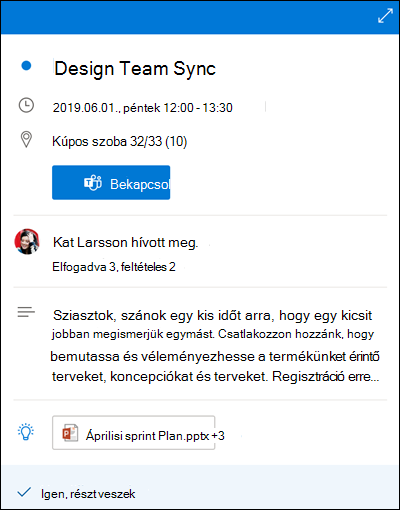 Calendar Betekintés Outlook webes használathoz.