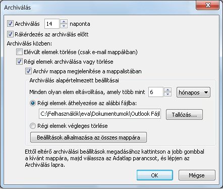 AutoArchive settings dialog box