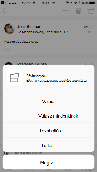 Üzenettel végezhető műveletek