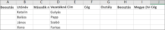 .csv mintafájl az Outlookból az Excelben megnyitva