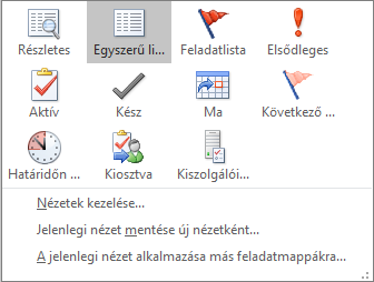 A feladatok aktuális nézetének beállításai