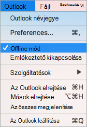Az Outlook menüjében kiválasztott Offline mód beállítás