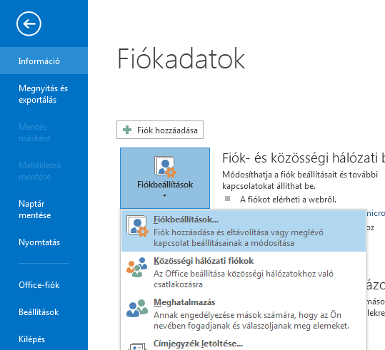 A Fiókbeállítások gomb a Fiókadatok lapon található.