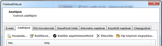 Az Adatfájlok lapon látható az összes fiók.
