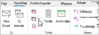 Cleanup conversation down arrow selected on Classic ribbon