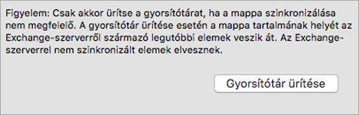 A Gyorsítótár ürítése gomb és egy figyelmeztetés az Általános lapon