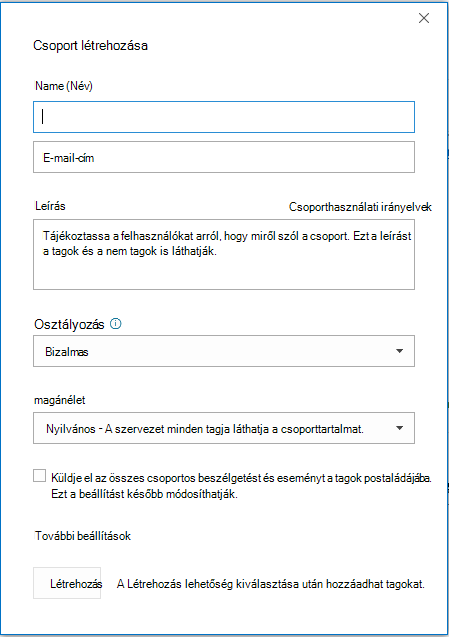 Csoport létrehozása