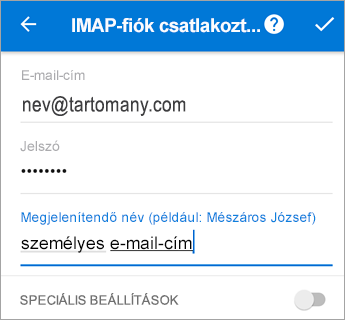 Adja meg a jelszavát és a szükséges kiszolgálóbeállításokat.
