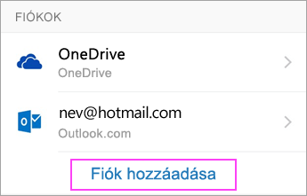 Koppintson a Fiók hozzáadása elemre