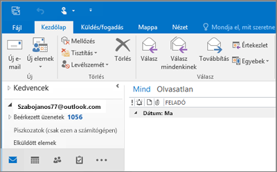 Kép arról, hogy hogyan néz ki, amikor van Outlook.com fiókja a Outlook 2016-ben.