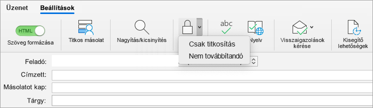 A Titkosítás gomb egy e-mailben