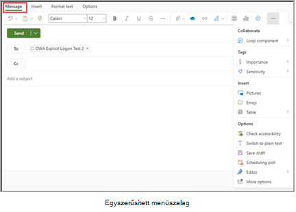 Webes Outlook nézet.