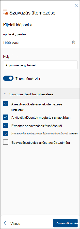 Képernyőkép a szavazás következő lépéseinek ütemezéséről