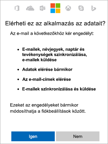 Az Igen gombra kattintás az engedélyek elfogadásához
