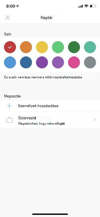 Egy naptárt jelenít meg egy mobilképernyőn. A Megosztás szakaszban található egy hivatkozás, amely azt mondja, hogy Add People.