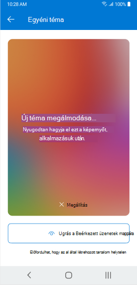 A Copilot által az Outlook mobilon generált témát megjelenítő képernyő