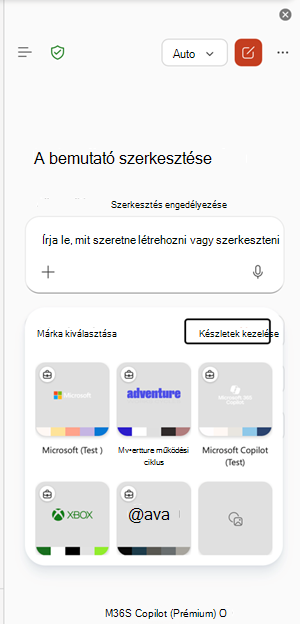 Képernyőkép a managebrandkits belépési pontjáról a PowerPointban.