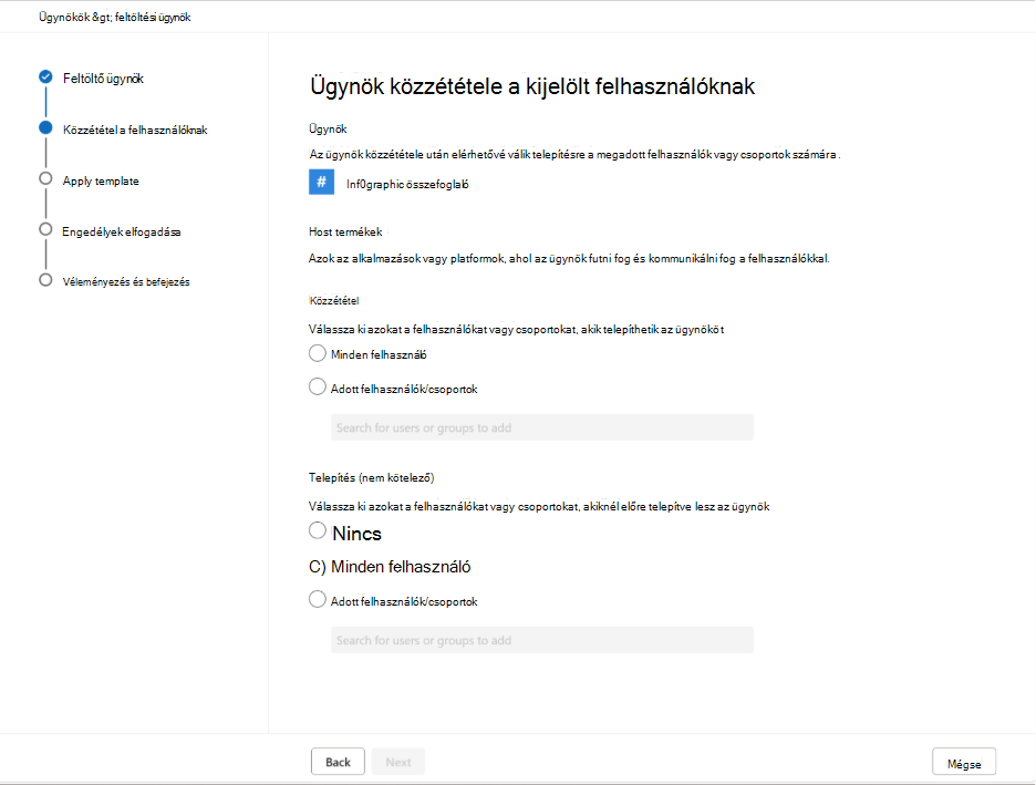 Képernyőkép, amelyen kiválaszthatja, hogy mely felhasználók és csoportok használhatják a műveletet.