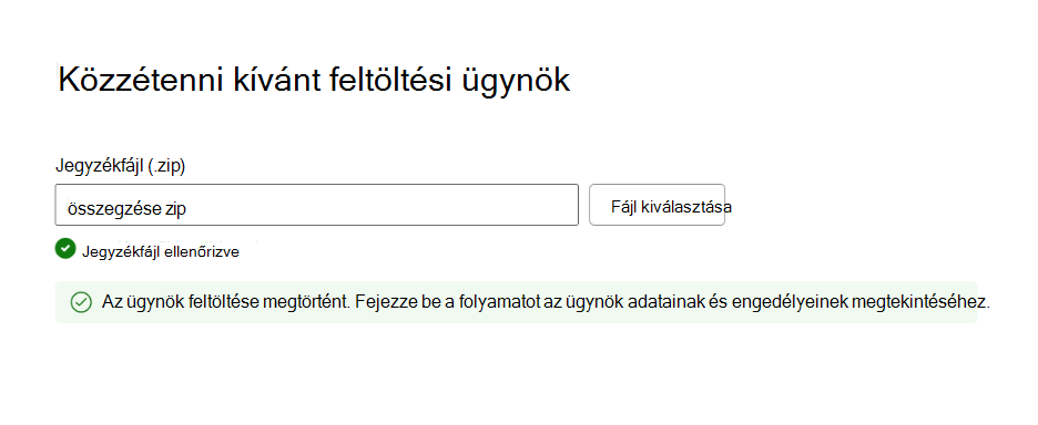 Képernyőkép a sikeres csomagérvényesítés részleteiről.