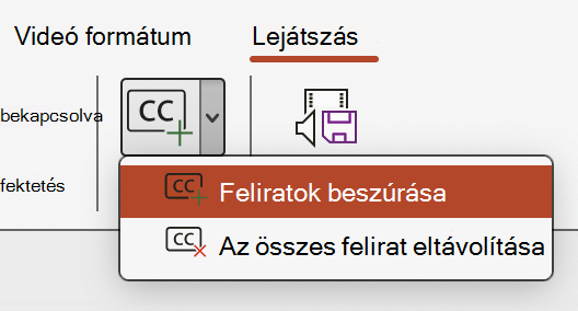 Képernyőkép: feliratok beszúrása egy videóhoz a PowerPointban.