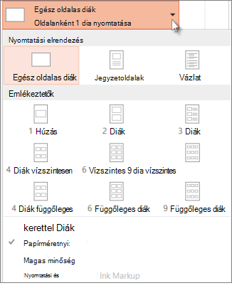Nyomtatási elrendezés kiválasztása