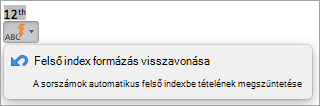A sorszámok automatikus felső indexbe tételének kikapcsolására szolgáló beállítás