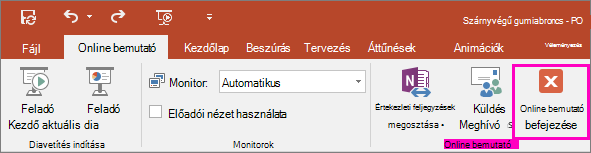 Az Online bemutató befejezése gomb a PowerPointban