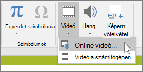 Online videó beszúrására szolgáló gomb a PowerPoint menüszalagján