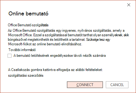 Képernyőkép az Online bemutató párbeszédpanelről