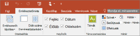 A PowerPoint menüszalagjának Emlékeztetőminta lapja
