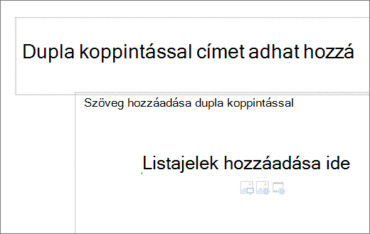 üres címmező és egy üres szövegmező képe, amely bemutatja, hogy hol használhatók a listajelek.